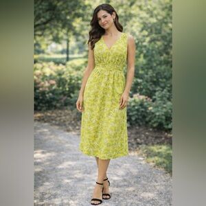 Boden Dress Green Cream 10 All Cotton A Line Washable Sleeveless Summer